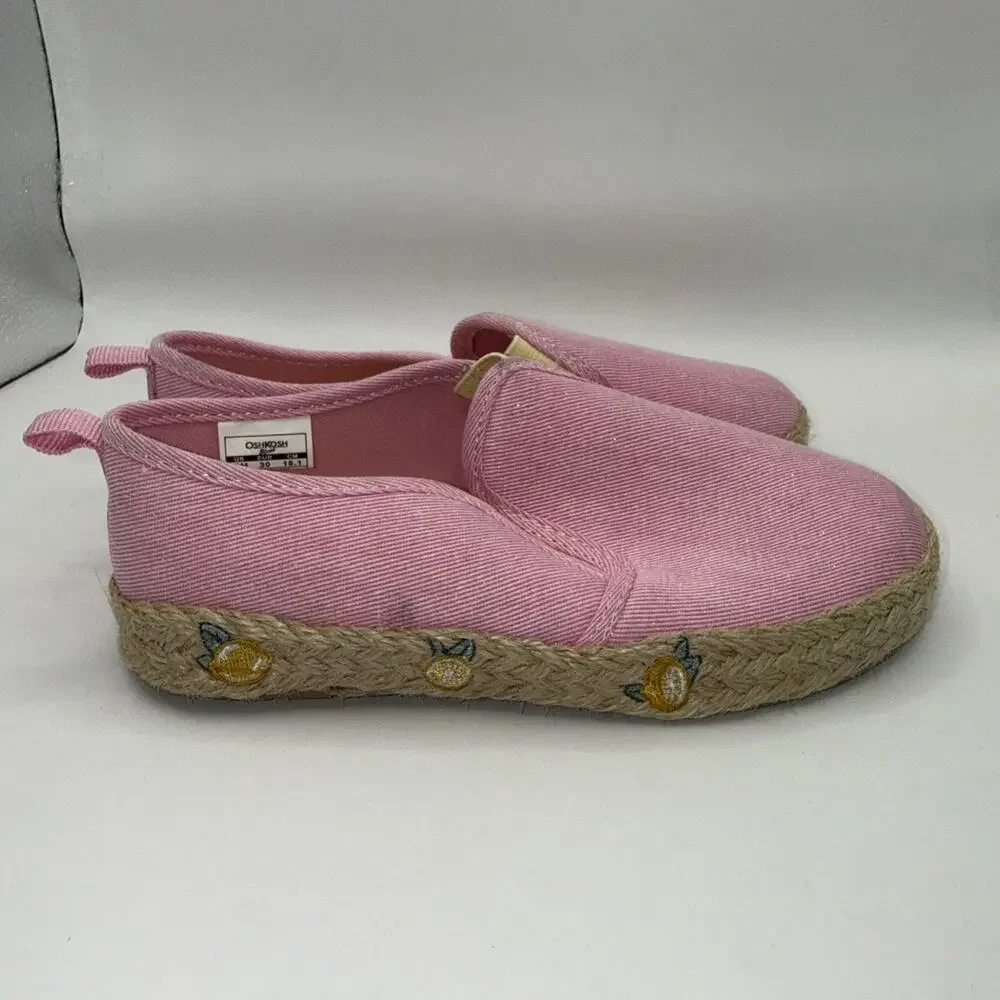Size 12M - Girls Oshkosh Slip-On Pink Shoes with Lemons